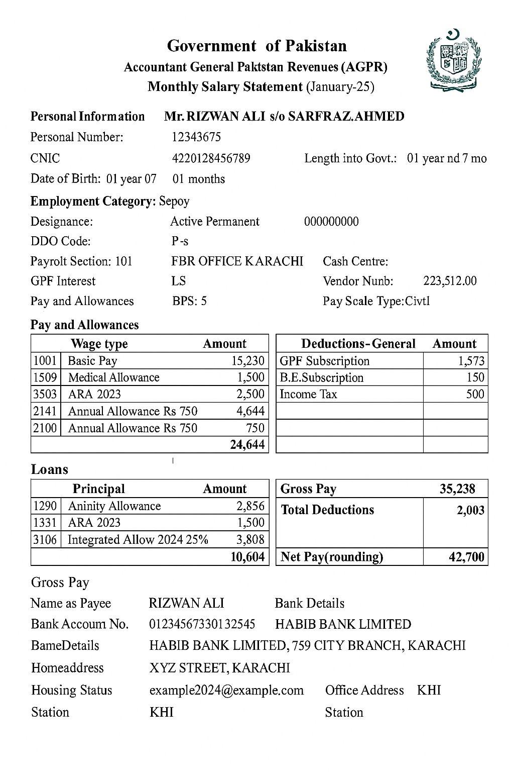 FBR Sepoy Salary Per Month