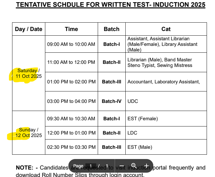 FGEI Test Schedule