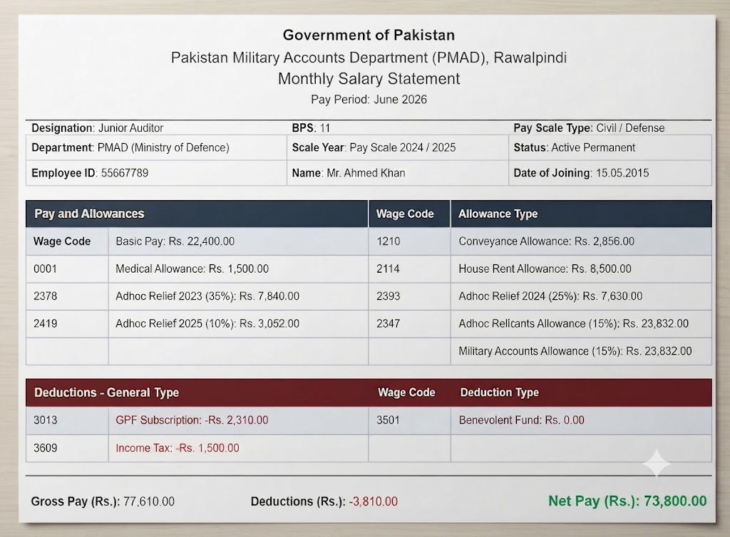 Junior Auditor (BPS-11) Salary in Military Accounts in Pakistan per Month